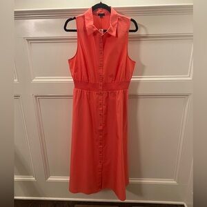 NWT Women's Talbots Button Down Dress Collared Sleeveless Coral Orange Size 12